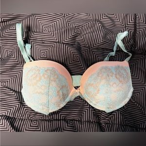 VS nude and blue bra